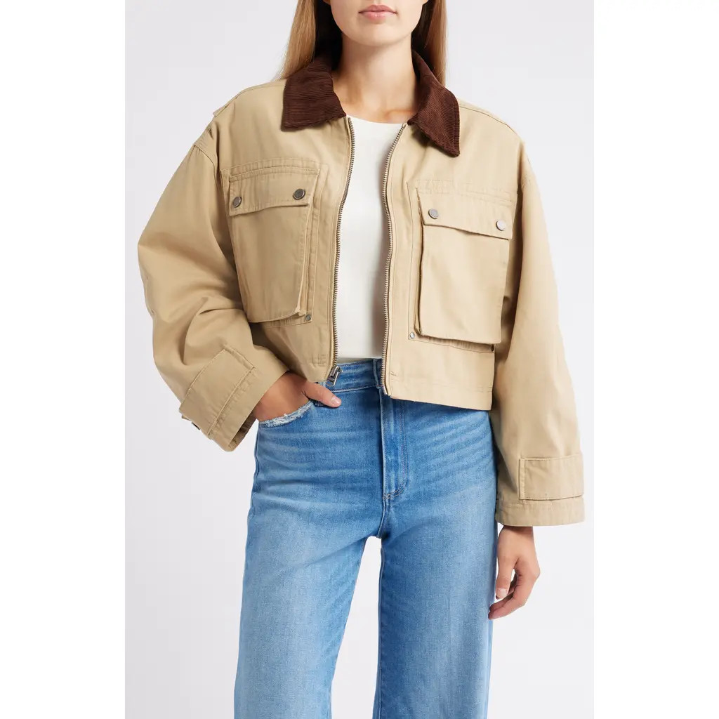 Lucky Brand Waxed Cotton Boxy Cargo Jacket in Dark Khaki at Nordstrom Rack, Size Large | Nordstrom Rack