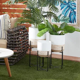 White Iron Farmhouse Planter (Set of 3) - 14 x 14 x 28Round | Bed Bath & Beyond