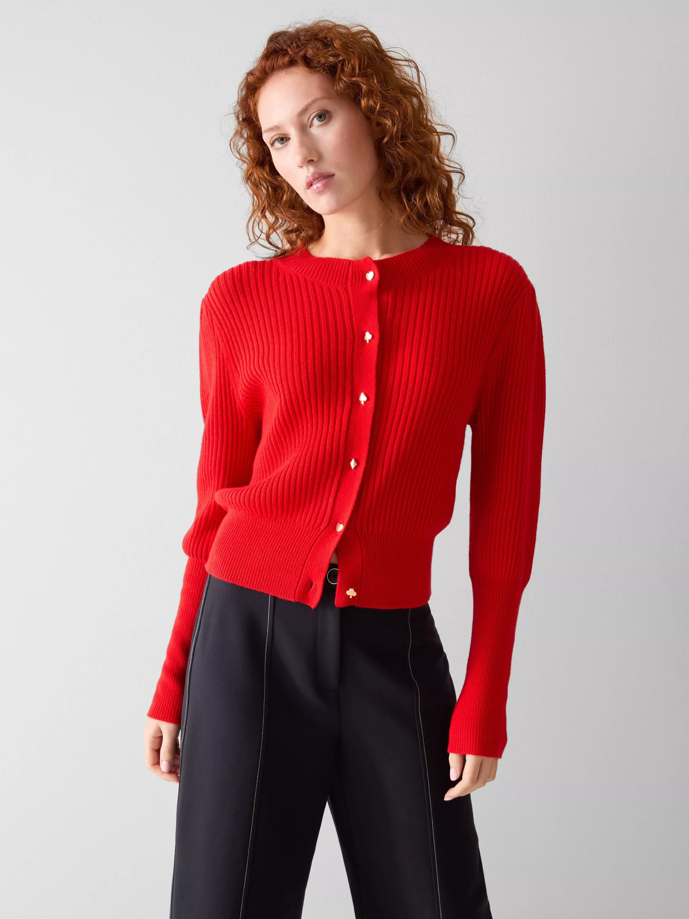 L.K.Bennett Natty Playing Card Buttons Cardigan, Salsa Red | John Lewis (UK)