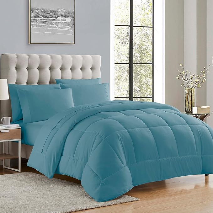Sweet Home Collection 7 Piece Comforter Set Bag Solid Color All Season Soft Down Alternative Blan... | Amazon (US)