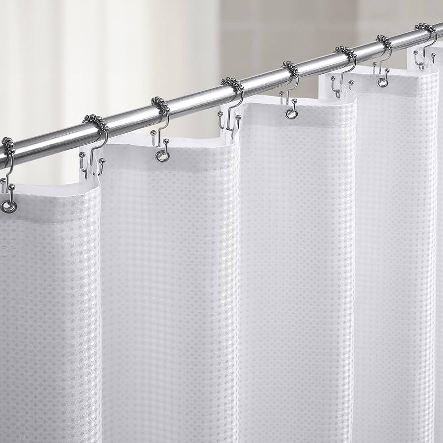 White Shower Curtain and Liner, 3 in 1 Waffle Shower Curtain Set with 12 Double Sided Shower Curt... | Amazon (US)