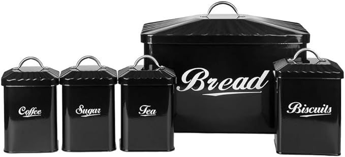 X649 Black Metal Home Kitchen Gifts Bread Bin/Box/Container Biscuit Tea Coffee Sugar Tin Canister... | Amazon (US)