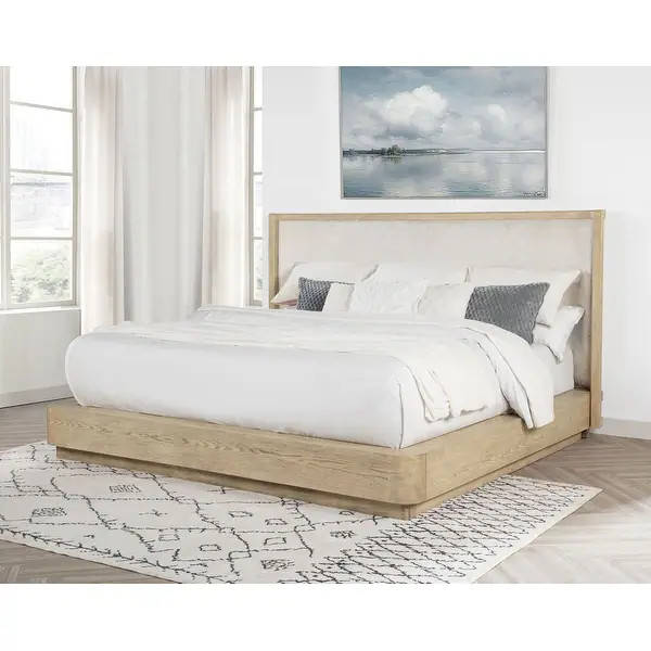 Kailani Wingback Bed Beige Oak - Bed Bath & Beyond - 43087053 | Bed Bath & Beyond