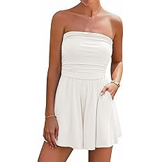 BTFBM Womens Romper Summer 2026 Strapless Tube Tops Beach Vacation Clothes Boho Loose Spring Shor... | Amazon (US)