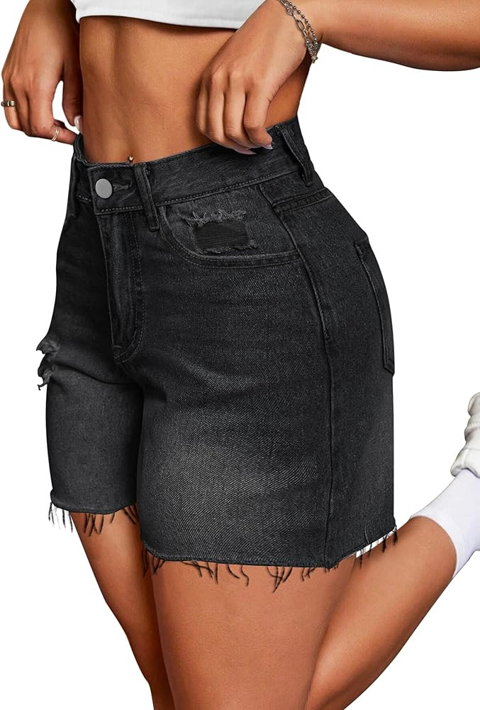 IWD Jean Shorts for Women High Waisted Stretchy Casual Denim Shorts Ripped Frayed Hem Summer Tren... | Amazon (US)