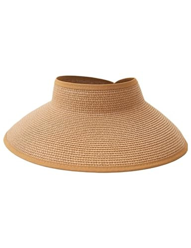 OTPEH Women Packable Beach Sun Straw Hats Wide Brim Visor Sunhat Travel Foldable Summer UV Protection Khaki | Amazon (US)