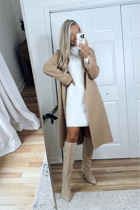 Sweater dress and knee high boots! Reiss coat I’m wearing here is from last season, linking this seasons version below! Exact sweater dress linked below, also linked a similar version because it’s starting to sell out!

#LTKCyberweek