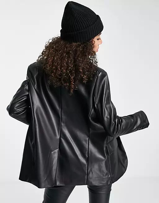 Bershka oversized faux leather blazer in black | ASOS (Global)