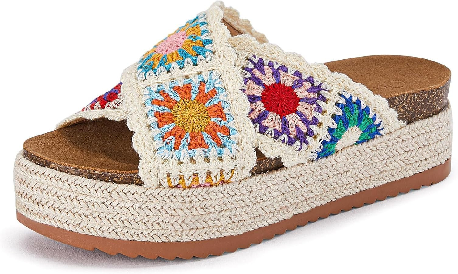 Coutgo Womens Platform Espadrille Sandals Flatform Floral Crochet Cork Open Toe Summer Beach Slid... | Amazon (US)