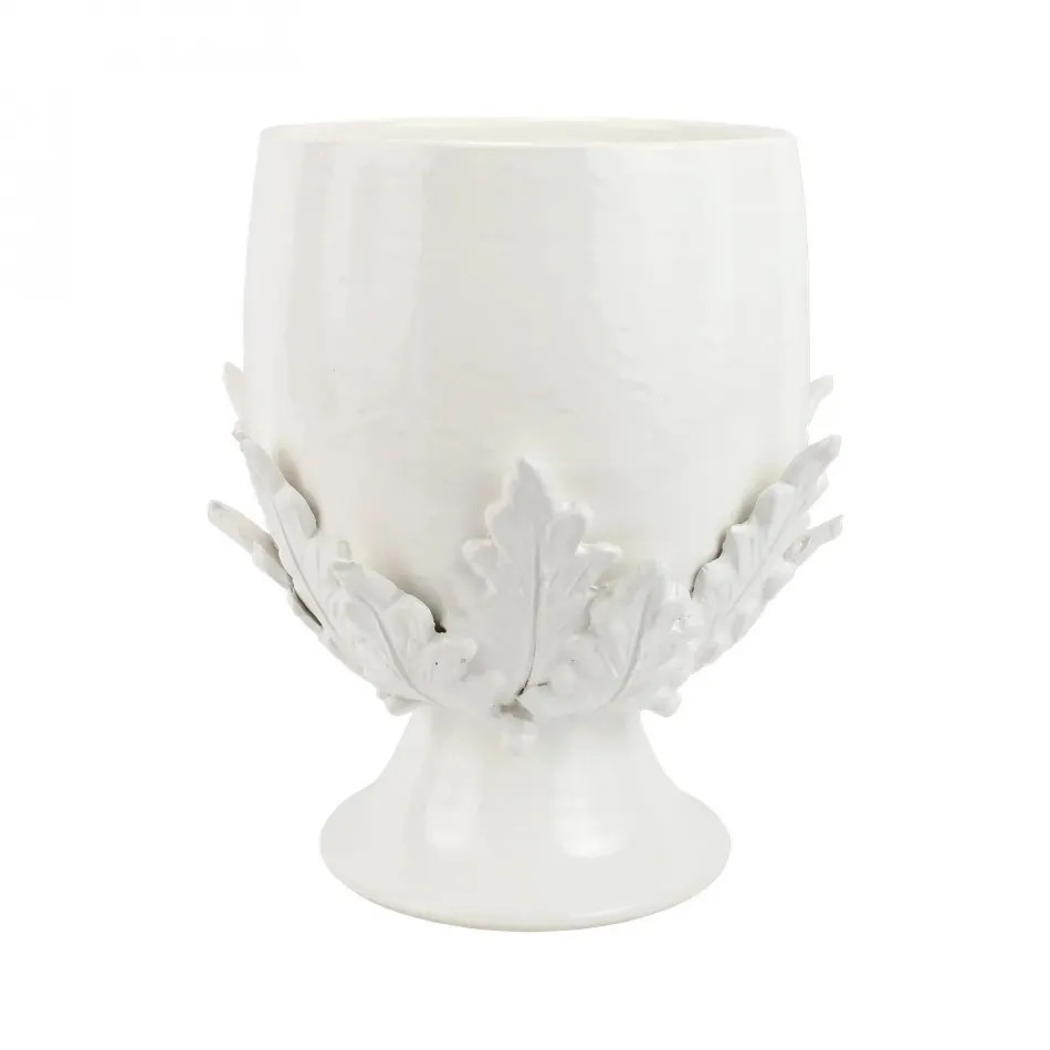 Rustic Garden White Acanthus Leaf Large Footed Cachepot 9"D, 14"H | Gracious Style