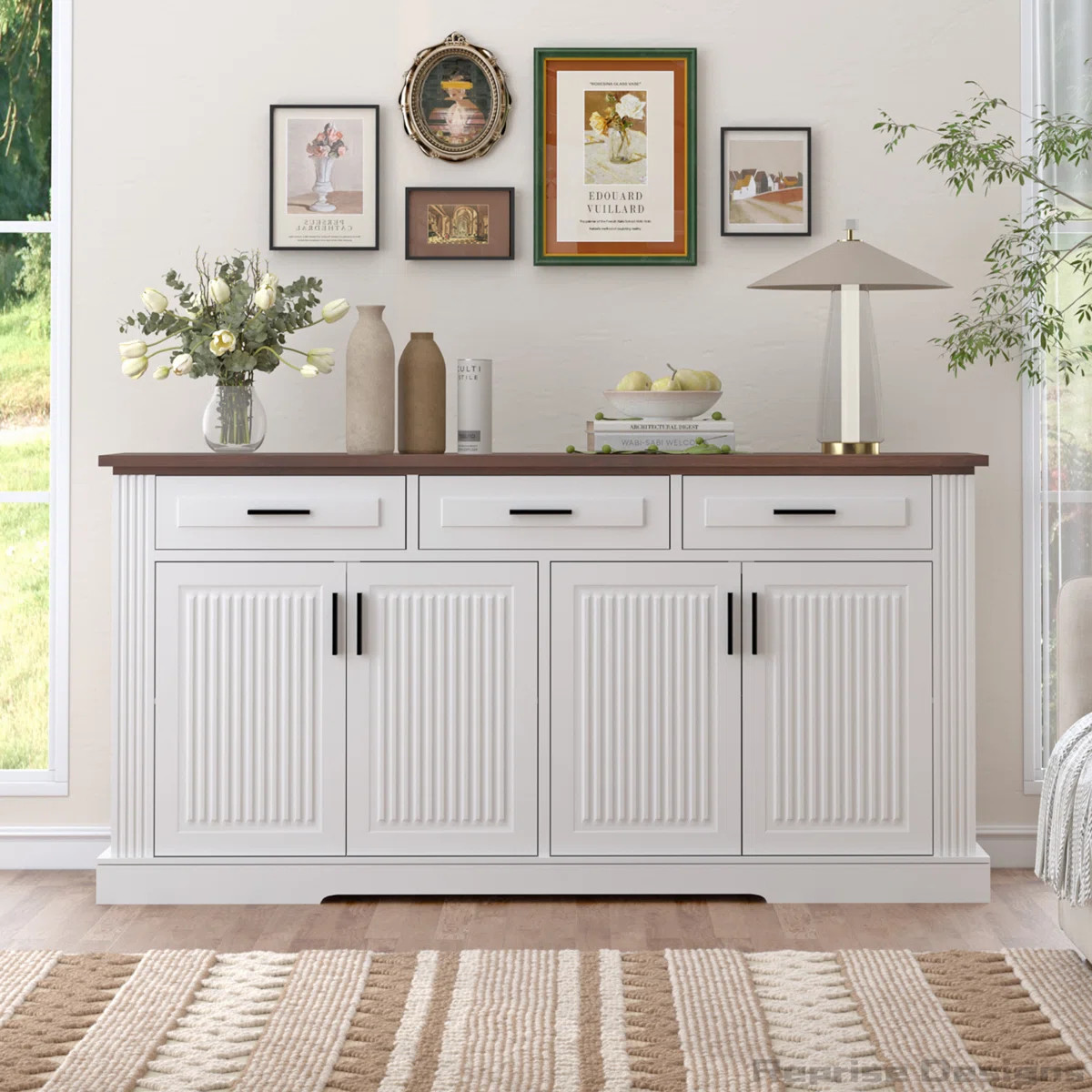 63" Farmhouse Sideboard Coffee Bar Station with 4 Doors and 3 Drawers | Wayfair North America