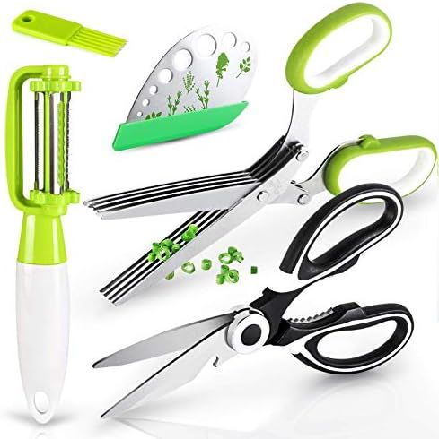Ponwec Herb Scissors Set & Kitchen Shears - 4Pcs Kitchen Tools Set Includes 1xLeaf Herb Stripper,... | Amazon (US)