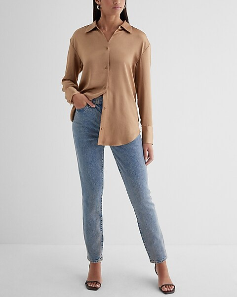 Satin Boyfriend Portofino Shirt | Express