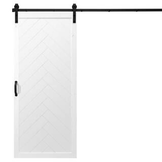 Dogberry Collections 36 in. x 84 in. Herringbone White Alder Wood Interior Sliding Barn Door Slab... | The Home Depot
