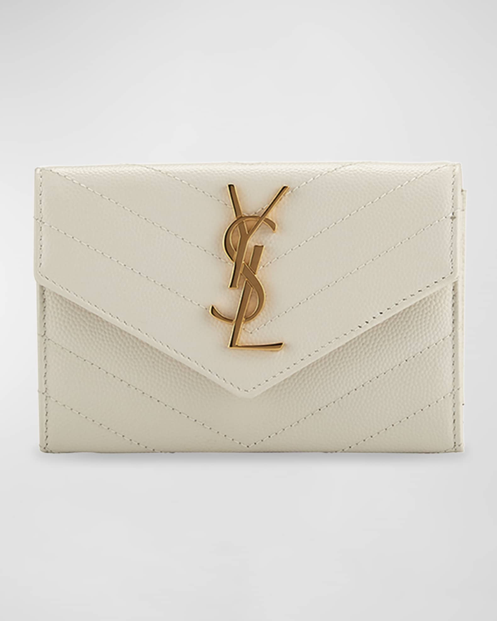 YSL Monogram Small Flap Wallet in Grained Leather | Neiman Marcus