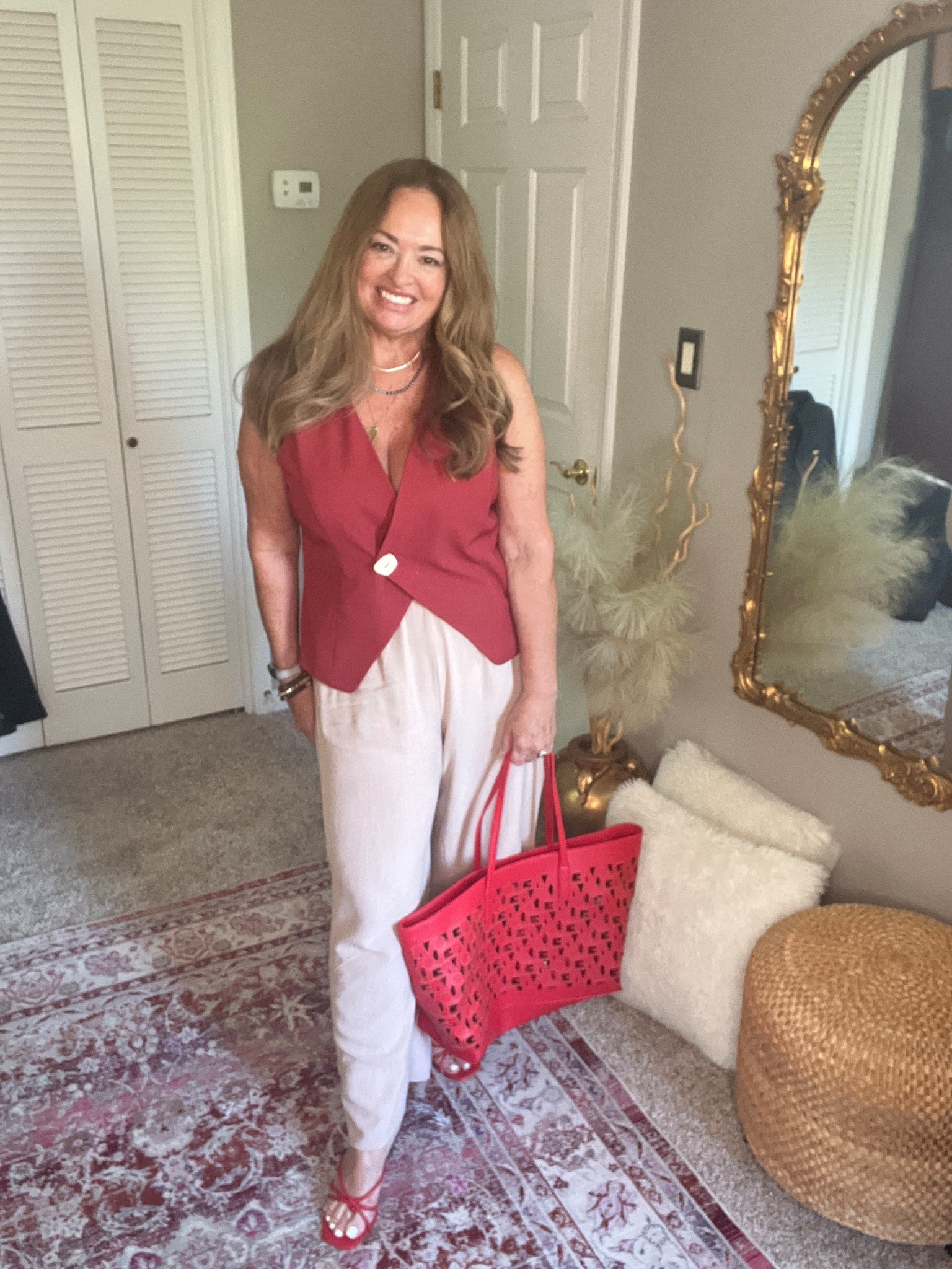 Red stylish one button vest and linen pants. 

#LTKgrwm #LTKWorkwear #LTKootd