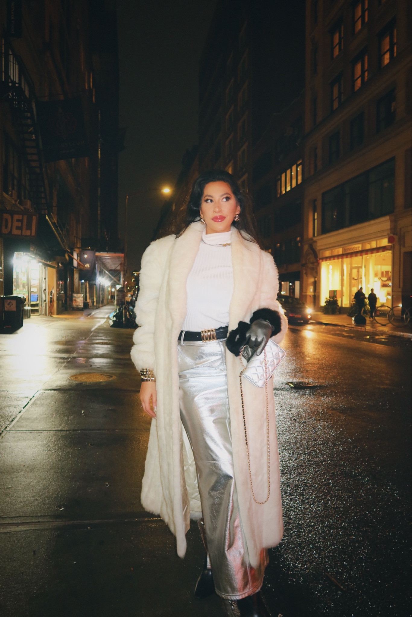 The perfect new york city date night outfit white faux fur coat metallic silver maxi skirt white turtleneck sweater with pointy toe black boots #home #style #ootd #fashion #winter #outfits #outfitideas 

#LTKstyletip #LTKSeasonal #LTKparties