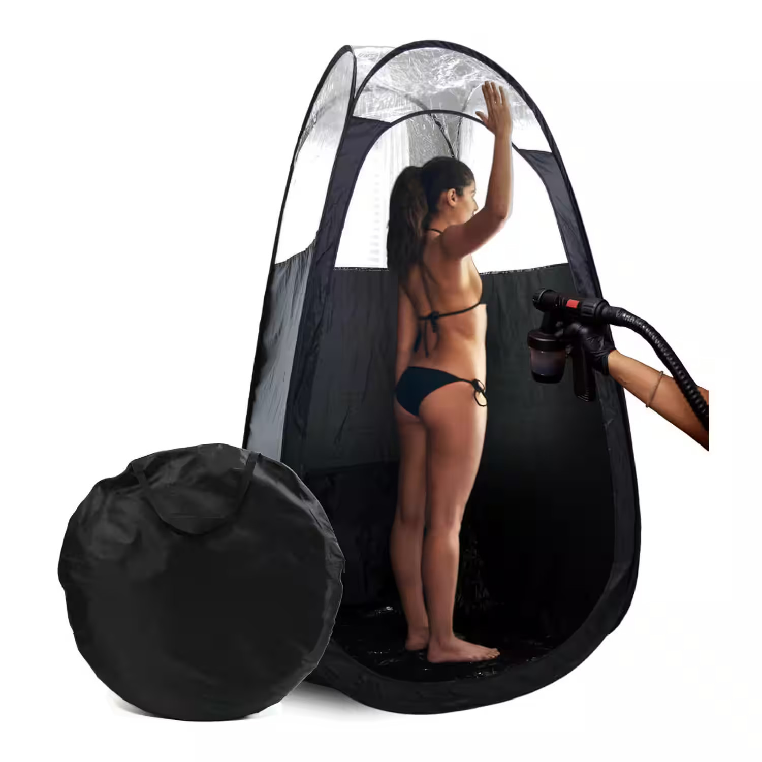 Focus Electronics - Large Pop-Up Spray Tan Tent with Clear Panel and Fan Opening - Black | Best Buy U.S.