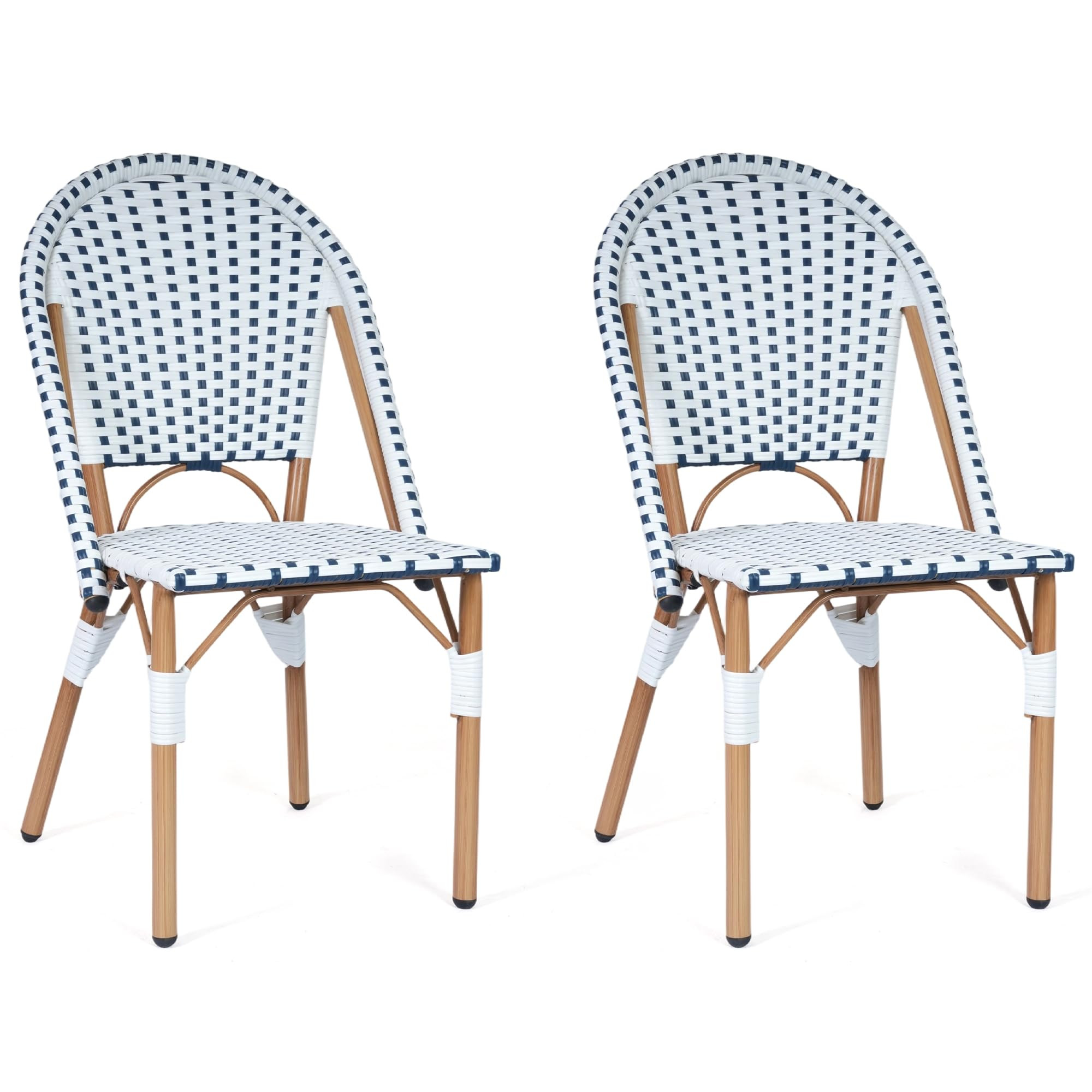 Patio French Chairs Set of 2, Outdoor Hand-Woven PE Wicker Armless Dining Chairs w/Metal Frame, R... | Amazon (US)