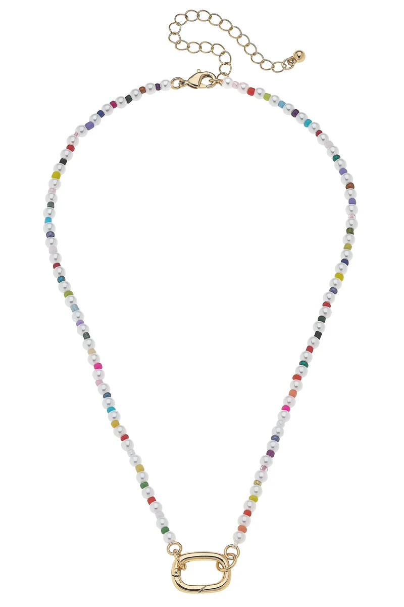 Mini Mazie Rainbow Pearl Charm Necklace Base in Ivory - 15" | CANVAS