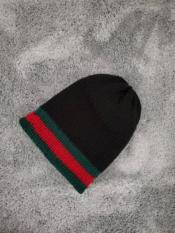 Black Green and Red Knitted Slouchy Hat Brimmed Beanie | Etsy | Etsy (US)