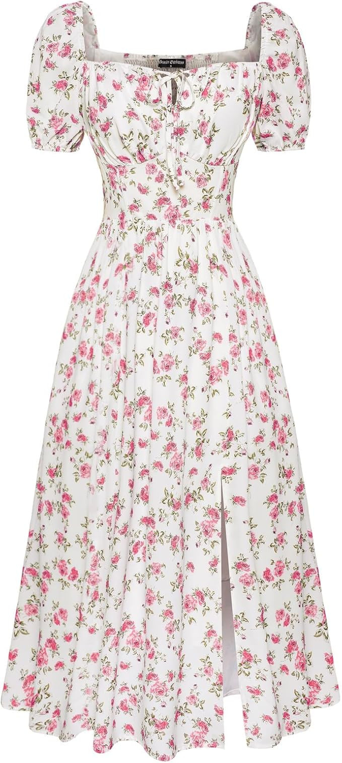 Scarlet Darkness Cottagecore Dress for Women Split Long Dress Milkmaid Corset Dresses | Amazon (US)