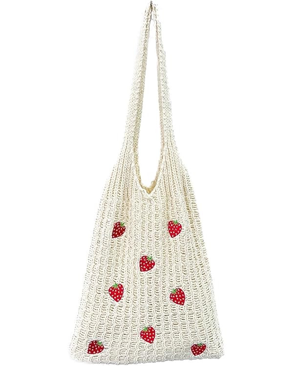 Cute Strawberry Pattern Tote Bag Crochet Tote Bag Shoulder Bag Handbags Knitting Bag Aesthetic Ha... | Amazon (US)
