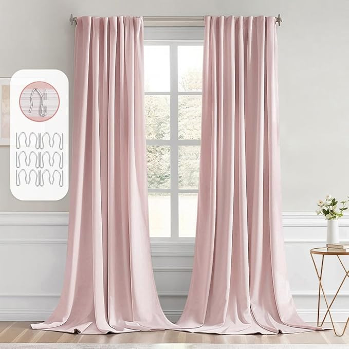 MIULEE Baby Pink Back Tab Blackout Curtains 96 Inch Long 2 Panels Set for Living Room Bedroom, Ro... | Amazon (US)