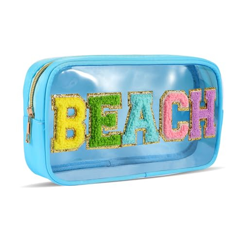 Dealkion Beach Makeup Bag Beach Pouch Clear Beach Cosmetic Bag Pouch Toiletry Zipper Bag Waterproof Beach Bag Organizer Swim Pouch for Women Girls | Amazon (US)