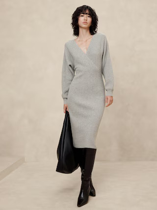 Overlap-Neck Midi Dress | Banana Republic Factory