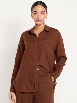 Linen-Blend Loose Button-Down Shirt | Old Navy (US)