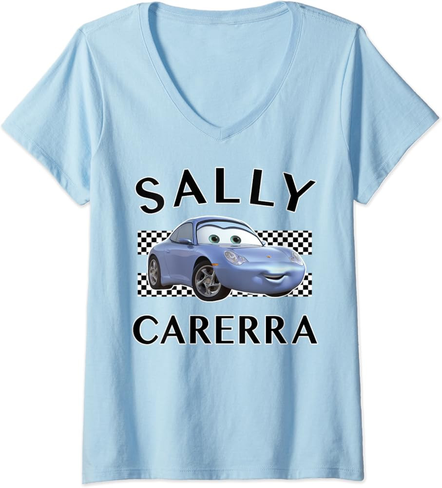 Womens Disney Pixar Cars Sally Carerra Finish V-Neck T-Shirt | Amazon (US)