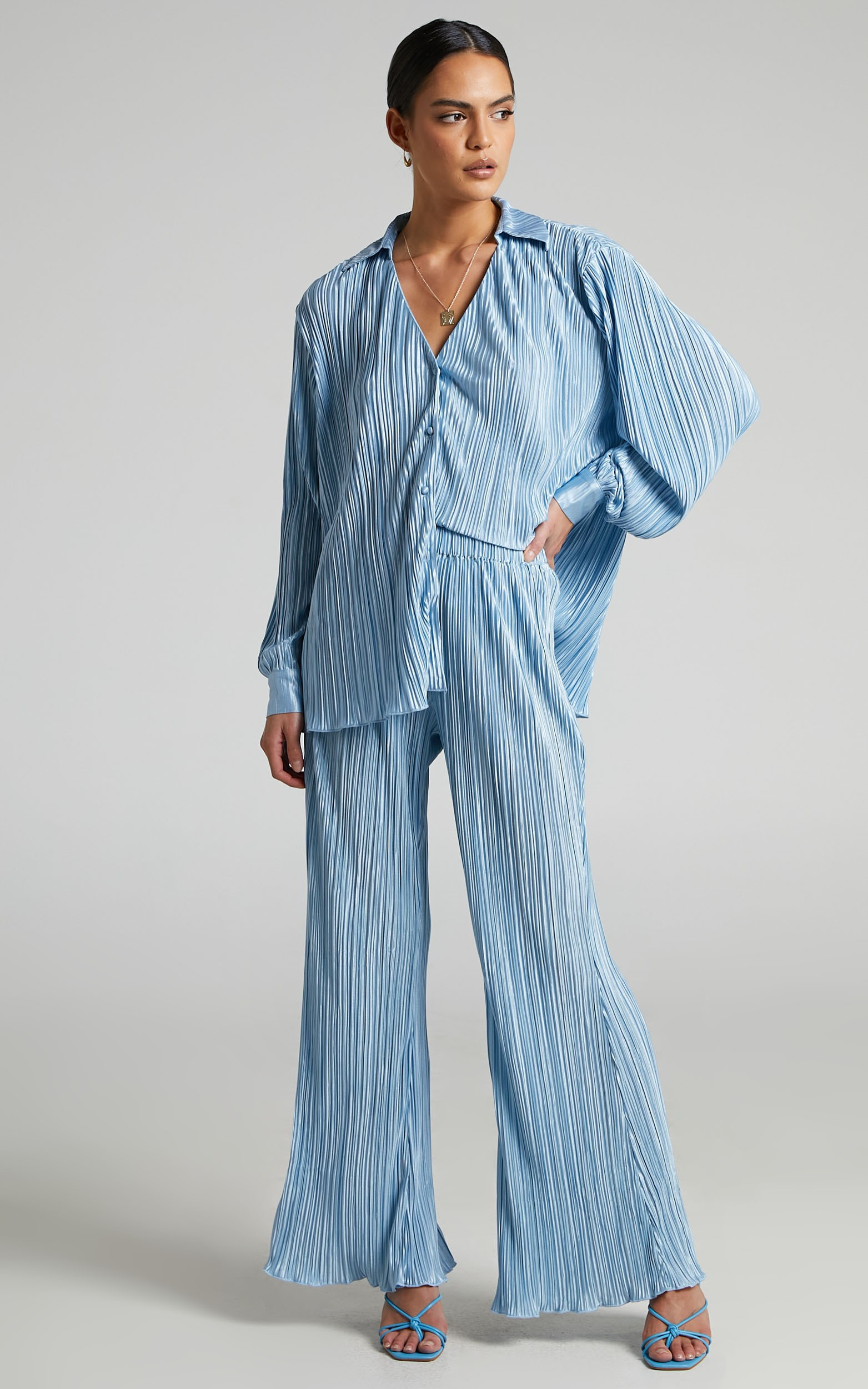 Beca Plisse Flared Pants in Cornflower | Showpo - deactived