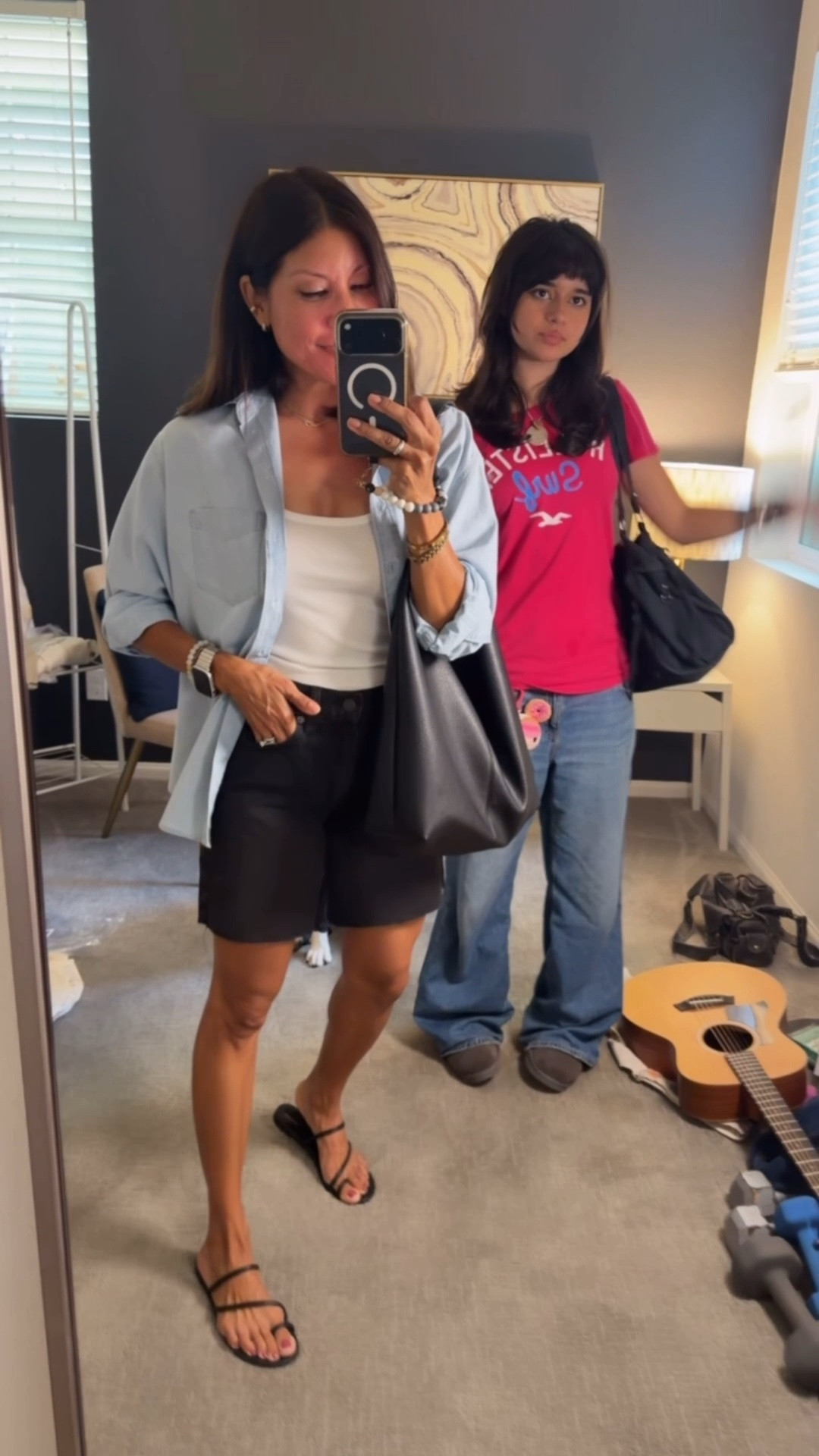 Sharing what we’re working with. Hot one daughter to join me :) 

Gap button down & shorts 
Go up one size in shorts 
Sandals fit tts 

Summer outfit over 50

#LTKPetite #LTKootd #LTKOver40