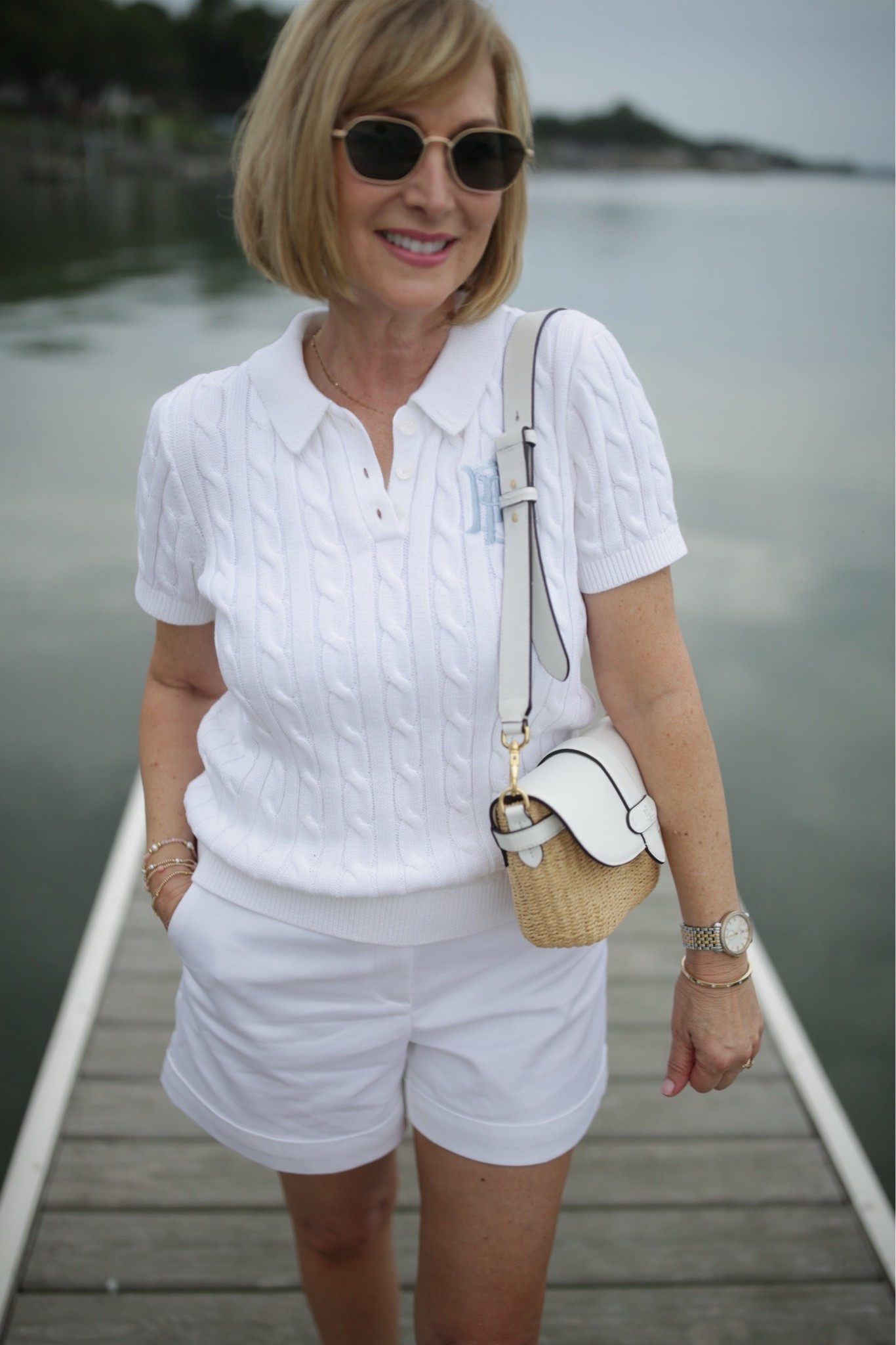 Ralph Lauren cable knit sweater and white shorts for a monochromatic summer look.

#LTKSeasonal #LTKTravel