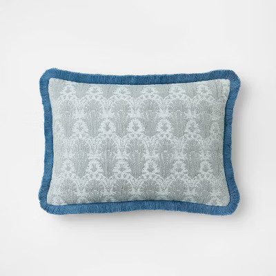 Lumbar Woven Shell Block with Fringe Edge Throw Pillow Bue - Threshold™ designed with Studio McGee | Target