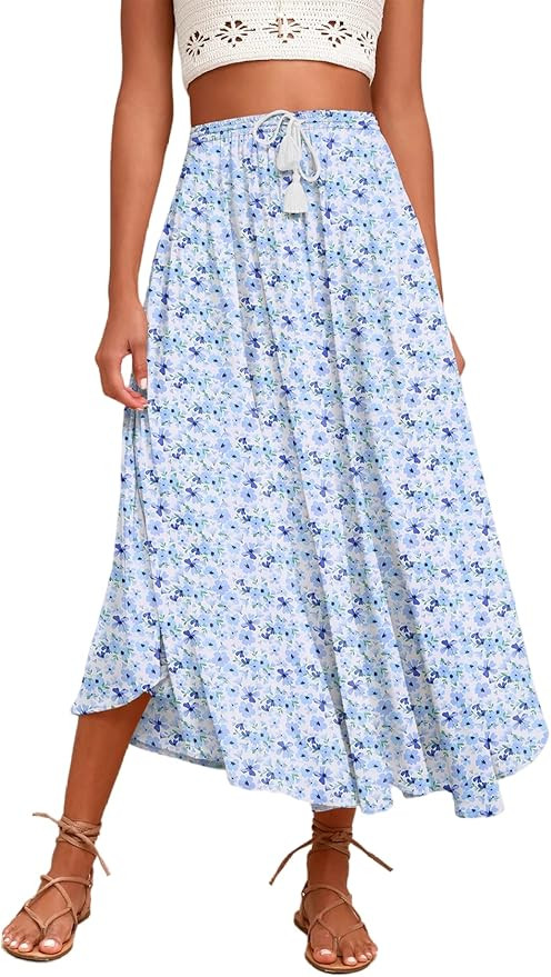 Zeagoo Women Casual Maxi Skirts Elastic High Waisted Flowy Skirts Summer Lightweight Long Skirts | Amazon (US)