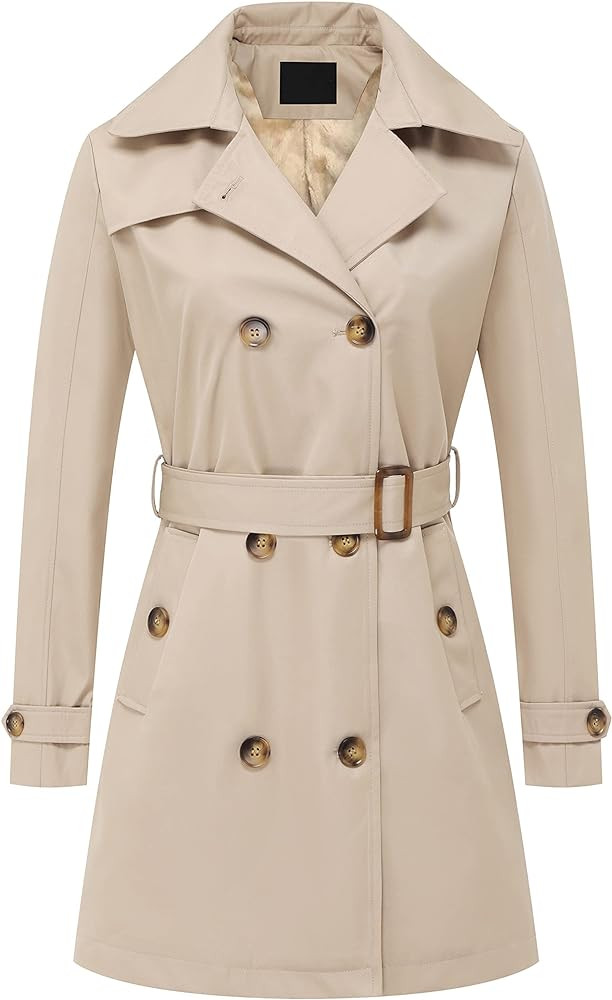 Women's Double Breasted Trench Coats Mid-Length Belted Overcoat Long Dress Jacket with Detachable... | Amazon (CA)