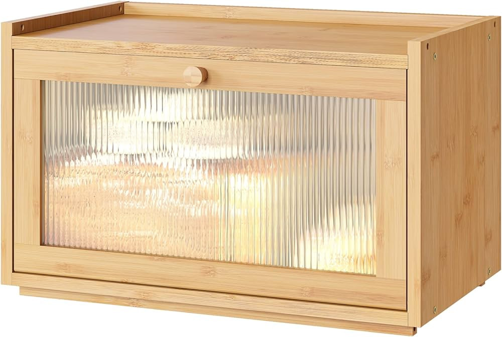 Large Bread Box for Kitchen Counter, Bamboo Bread Storage Container with Wavy Arcylic Transparent... | Amazon (US)