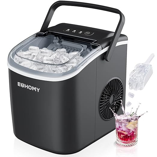 EUHOMY Countertop Ice Maker Machine with Handle, 26lbs in 24Hrs, 9 Ice Cubes Ready in 6 Mins, Aut... | Amazon (US)