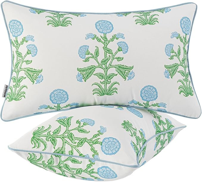 MIULEE Decorative Floral Outdoor Lumbar Pillow Covers with Inserts Set of 2 12x20,Waterproof Vint... | Amazon (US)