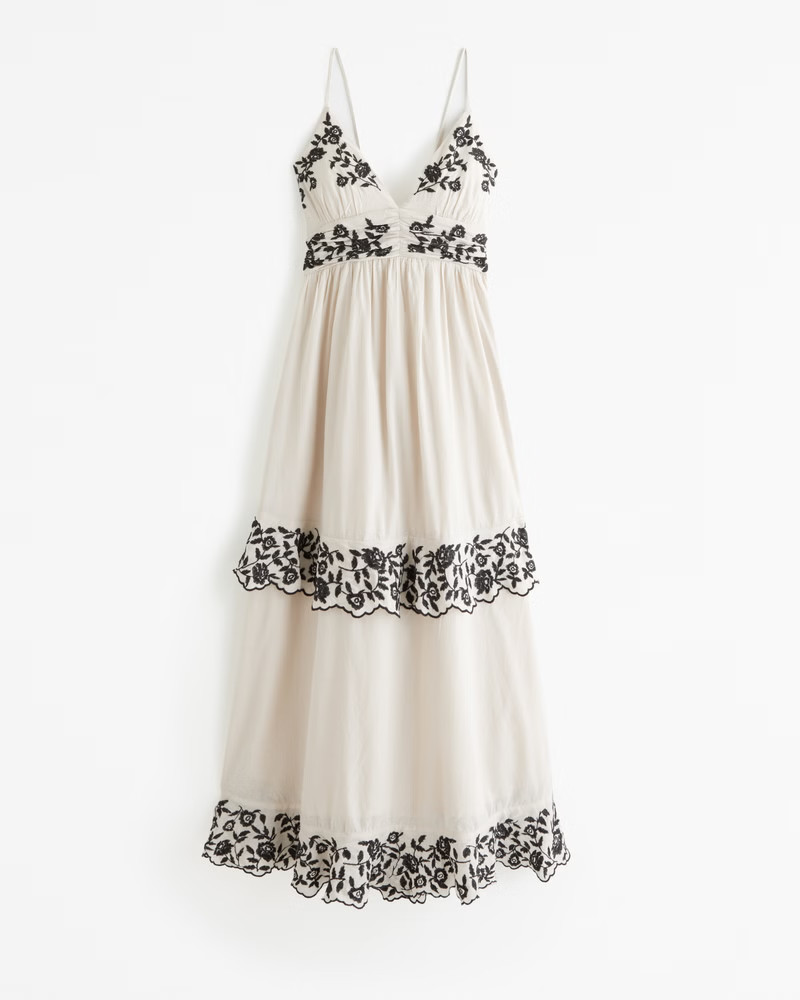 Abercrombie & Fitch Women's Tiered Ruffle Maxi Dress in Grey Pattern - Size XXL TALL | Abercrombie & Fitch (US)