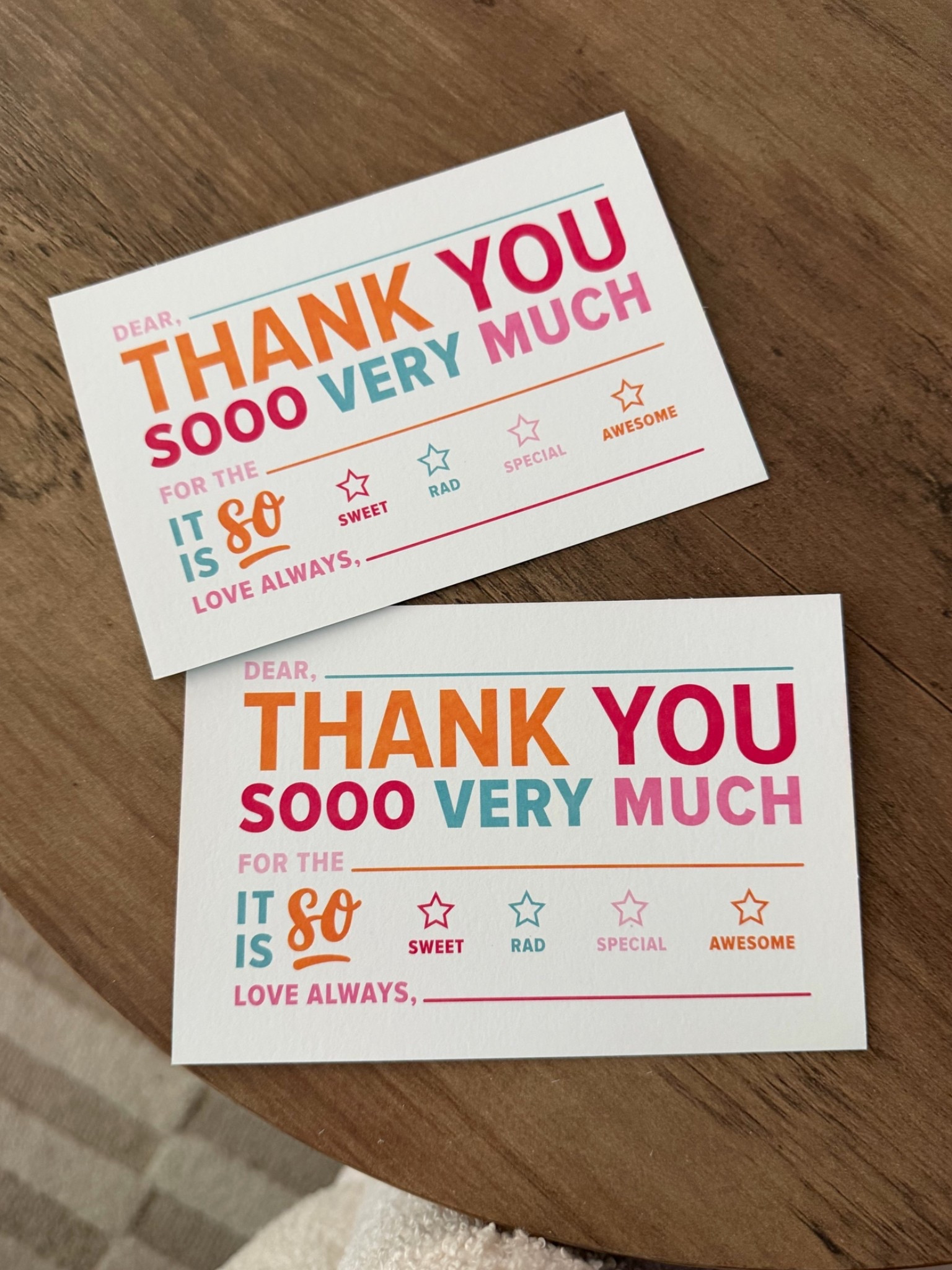 The cutest thank you cards! 🧡🩷🩵 All mailed out! These were so easy to fill & address to send a little thank you! 💌 #LTKbirthday #LTKbirthdaygifts #LTKbdaygifts #LTKtoddlerparty #LTKthankyoucards #LTKthankyou #LTKpartyidea

#LTKmomlife #LTKKids #LTKSaleAlert
