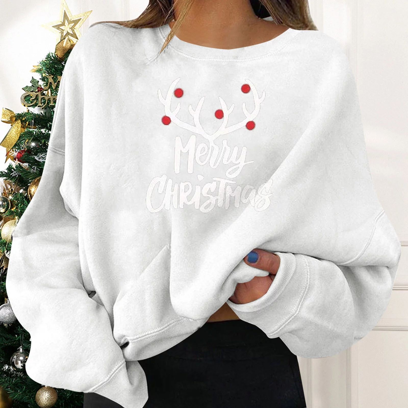 Women Sweatshirts Christmas Holiday Party Pullovers Fun Graphiprint Crew Neck Long Sleeve Gifts S... | Walmart (US)