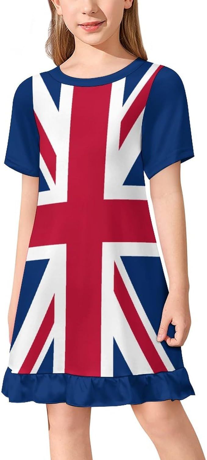 American Flag Girl's Dress Summer Crew Neck Children's T-Shirt Tops Casual Wear | Amazon (US)