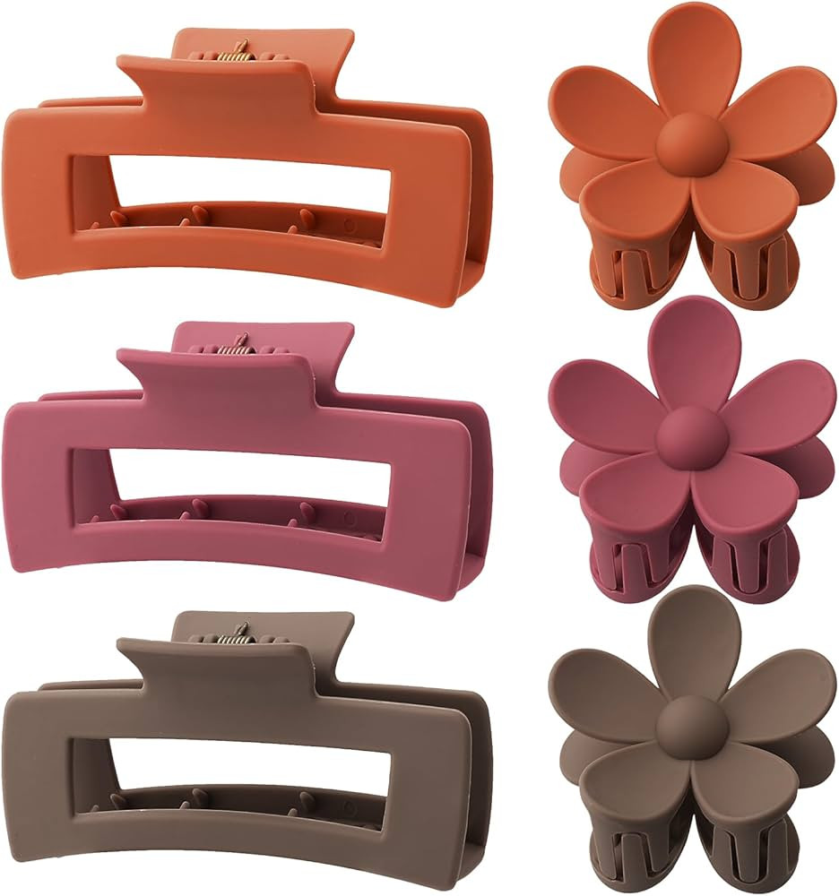 6 Pack 4.1 Inche Large Rectangle Hair Claw Clips Matte Flower Hair Clips, for Women Thin Thick Cu... | Amazon (US)