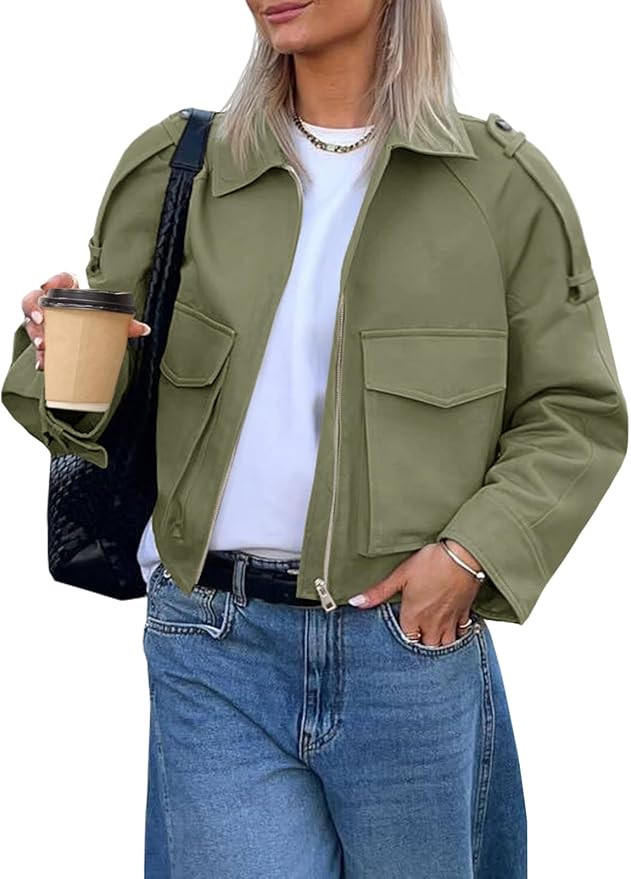 Tankaneo Womens Cropped Casual Jackets Zip Up Lightweight Utility Anorak Coat Military Safari Sho... | Amazon (US)