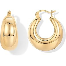 PAVOI 14K Gold Plated Sterling Silver Posts Chunky Hoop Earrings for Women | Thick Lightweight Tr... | Amazon (US)