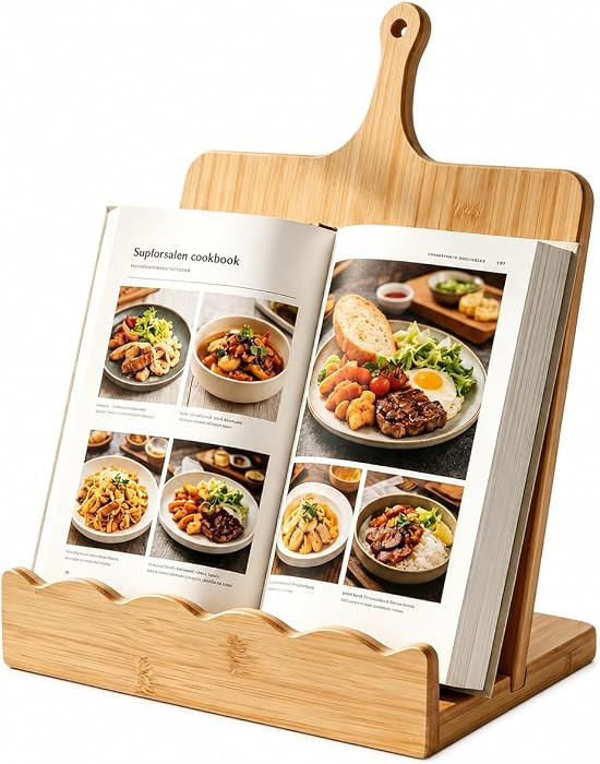 Bamboo Wood Cookbook Stand, 15.7 x 11.8 in, Removable Serving Board | Amazon (US)