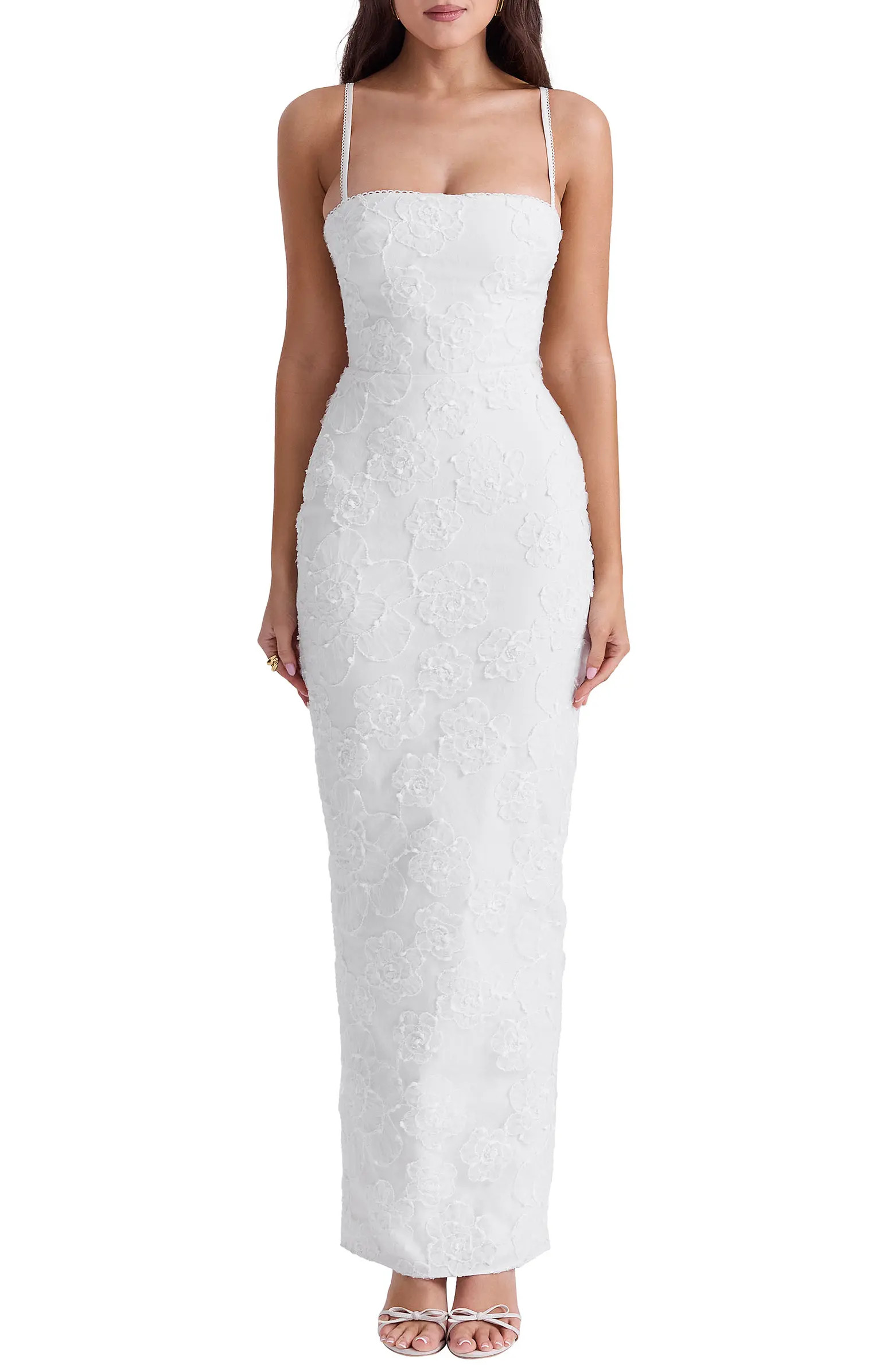 Eva Floral Embroidery Sheath Gown | Nordstrom
